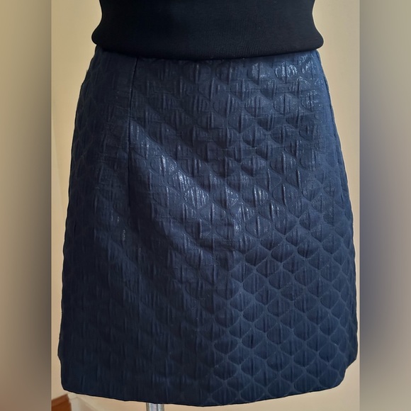 LOFT Dark Blue Quilted Metallic Mini Skirt SZ XL. With Pockets. - Picture 1 of 13
